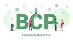 bcp concept with big word or text and team people with modern flat style